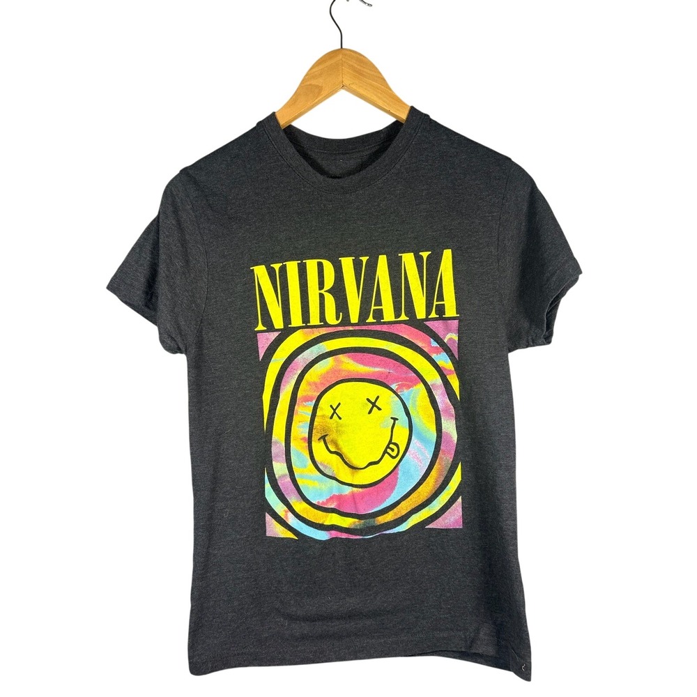 Nirvana Smiley Face Band T Shirt Charcoal Gray Women's‎ Size Medium